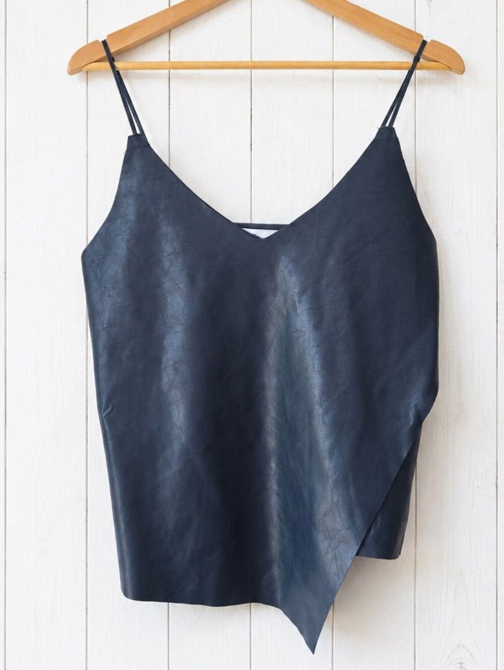NWT Half & Half Genuine Leather Asymmetric Camisole Top Size S